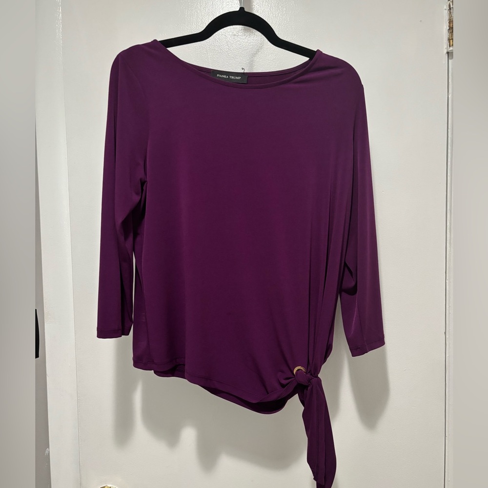 Ivanka Trump Deep Purple Blouse with Knot Accent Medium